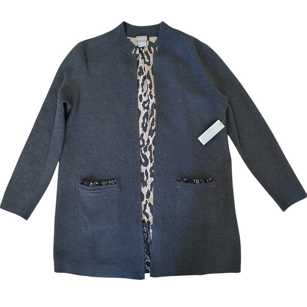 Chico's Cardigan Sweater Women's Petite Small Leopard Metallic 3/4 Sleeve NWT